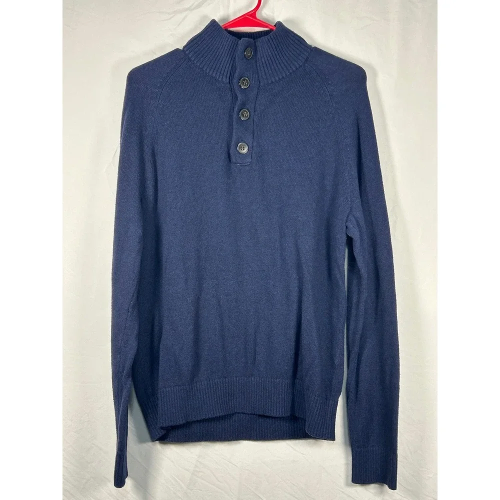 Banana Republic Sweater Mens M Navy Blue Button Mockneck Pullover